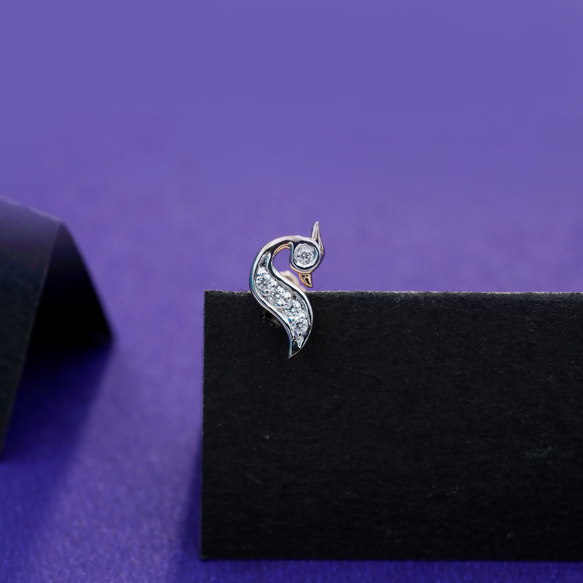 Elegant Diamond Nose pin With Peacock Design