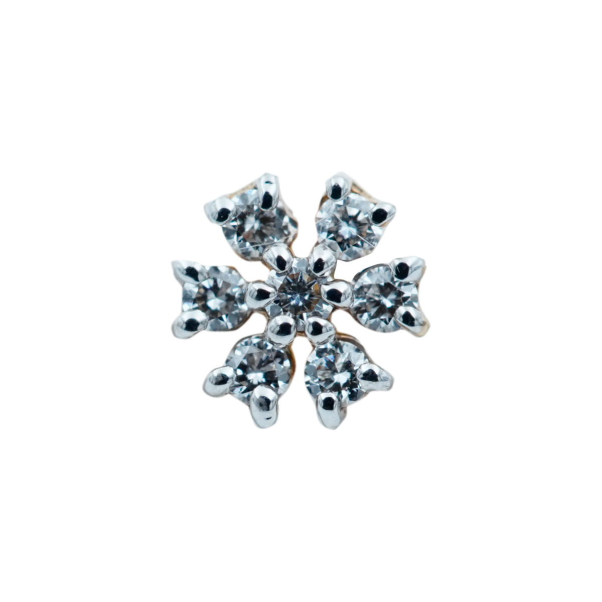 close- up image of flower design diamond nose pin