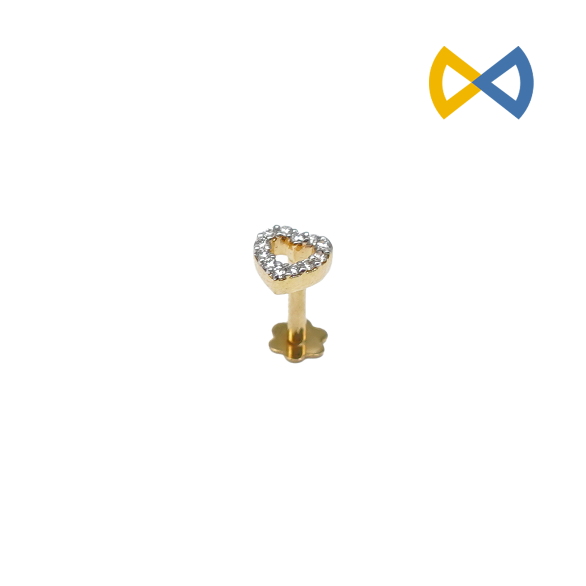 front image of love shaped diamond nose pin