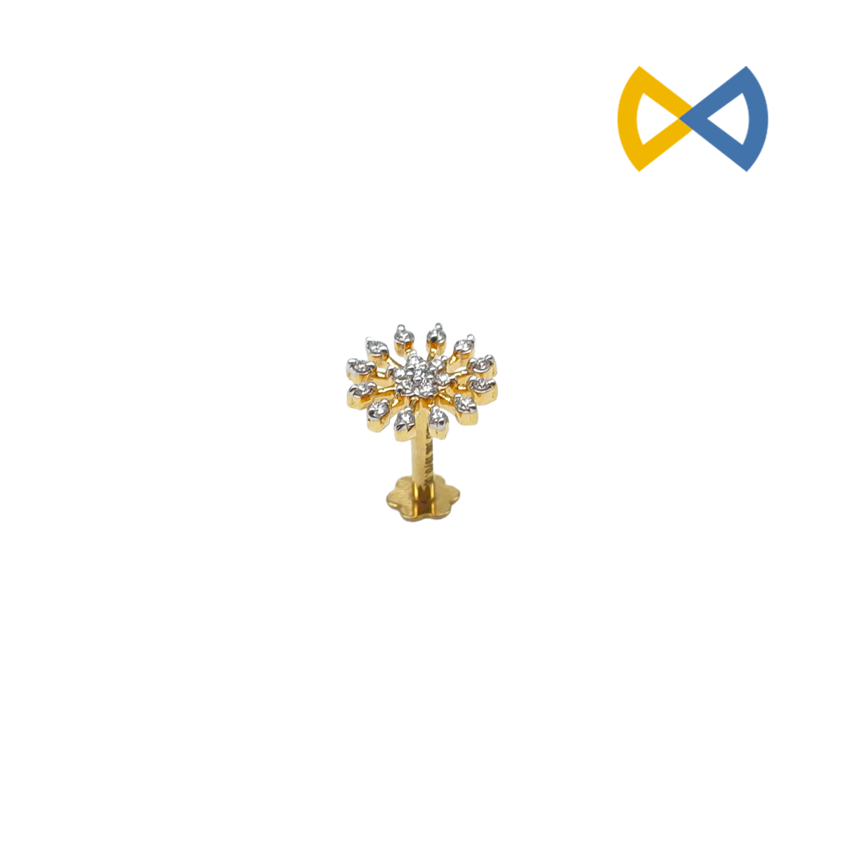 front view of classic floral design diamond nose pin from damaru gold and diamonds. 