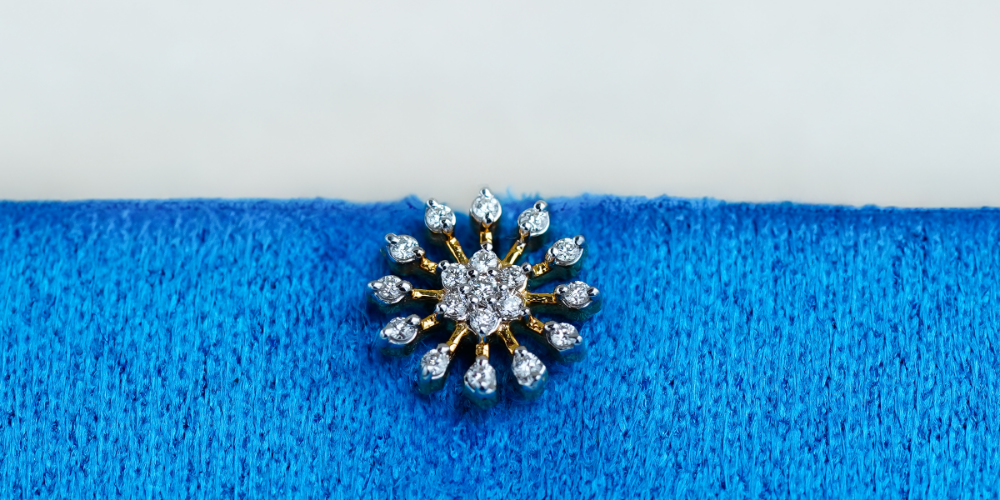 sun burst diamond nose pin image in a blue color background